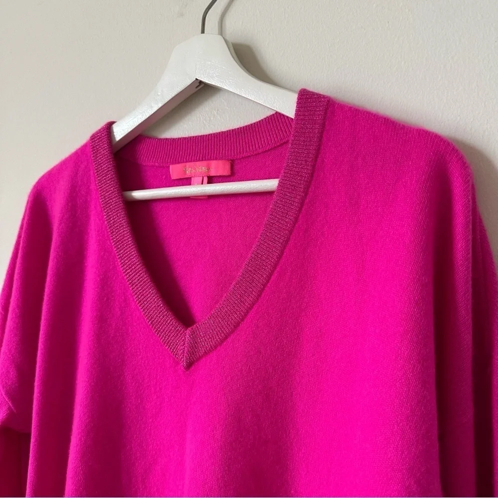 Lilly Pulitzer Jasmina Pink Cashmere V-Neck Sweater Size Large